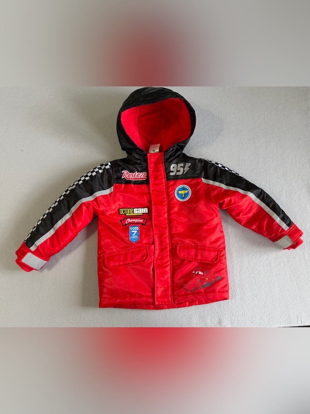 Disney Cars Lightning McQueen Red Hooded Jacket Size 4 Lined Polyester Snap